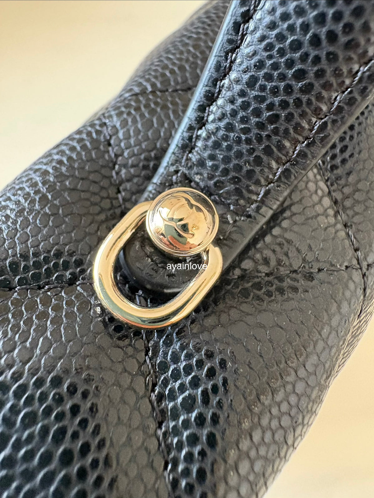 CHANEL Black Caviar Top Handle Flat Vanity on Chain Light Gold Hardware
