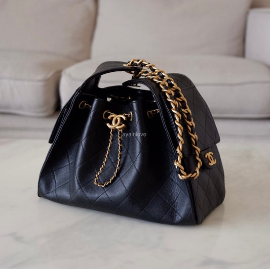 CHANEL Small 25 Black Caviar Bag Gold Hardware