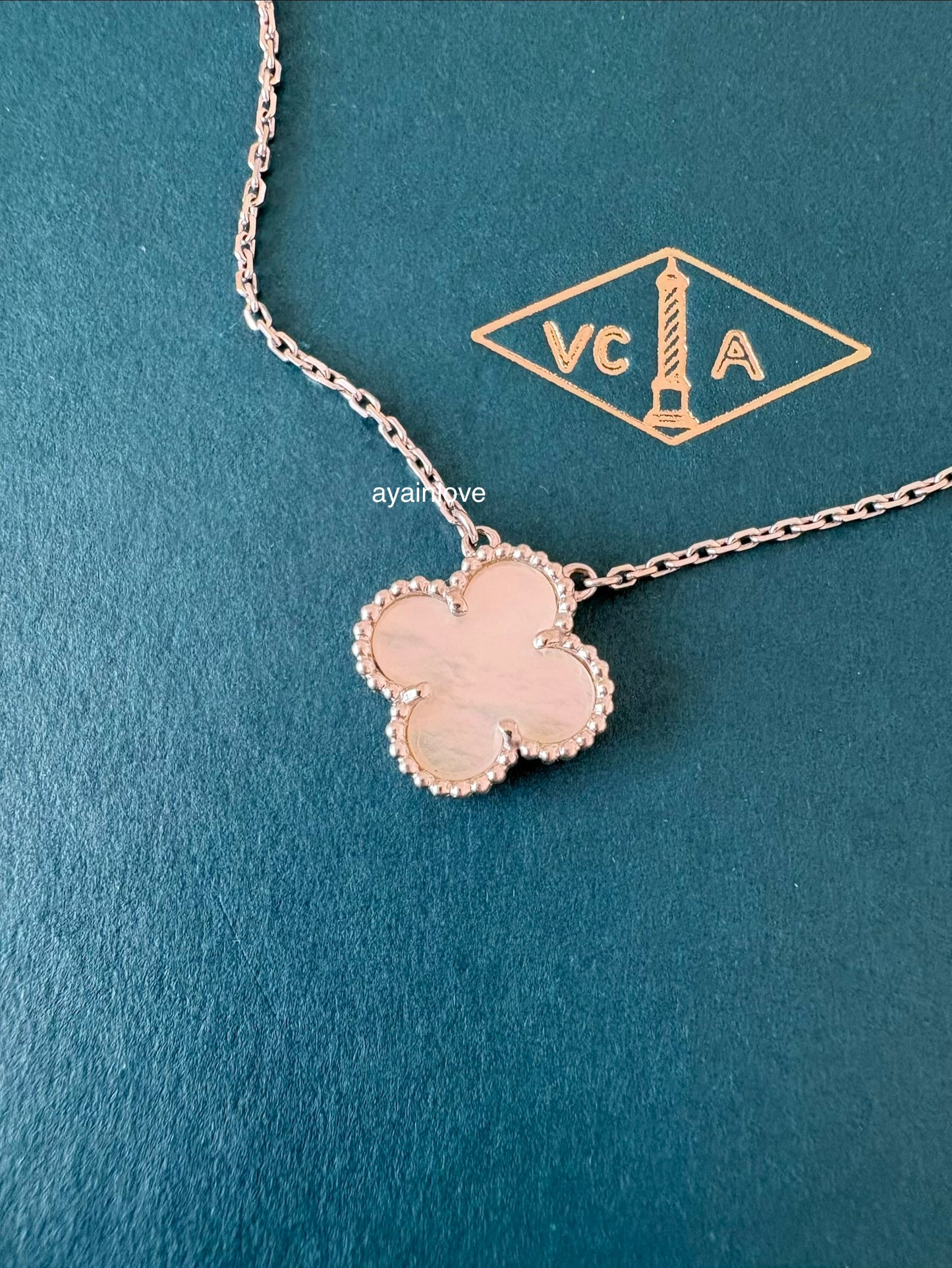 Van Cleef Arpels VCA White Mother of Pearl 18KT White Gold Vintage Alhambra Pendant Necklace