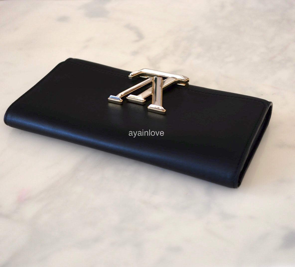 LOUIS VUITTON Black Calfskin Louise Pochette Clutch GM Bag