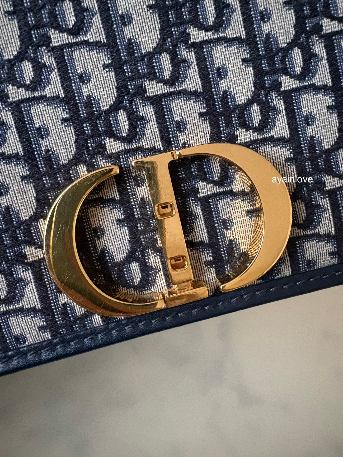 DIOR Montaigne 30 Blue Oblique Jacquard Medium Flap Bag Gold Hardware