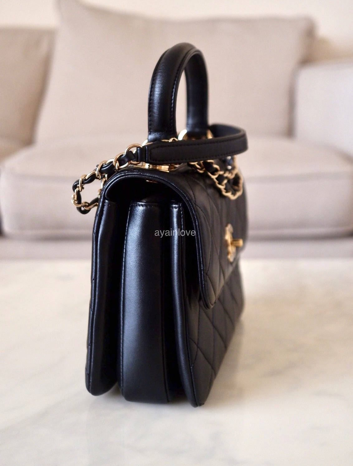 CHANEL Black Small Trendy Flap Bag Microchipped Light Gold Hardware