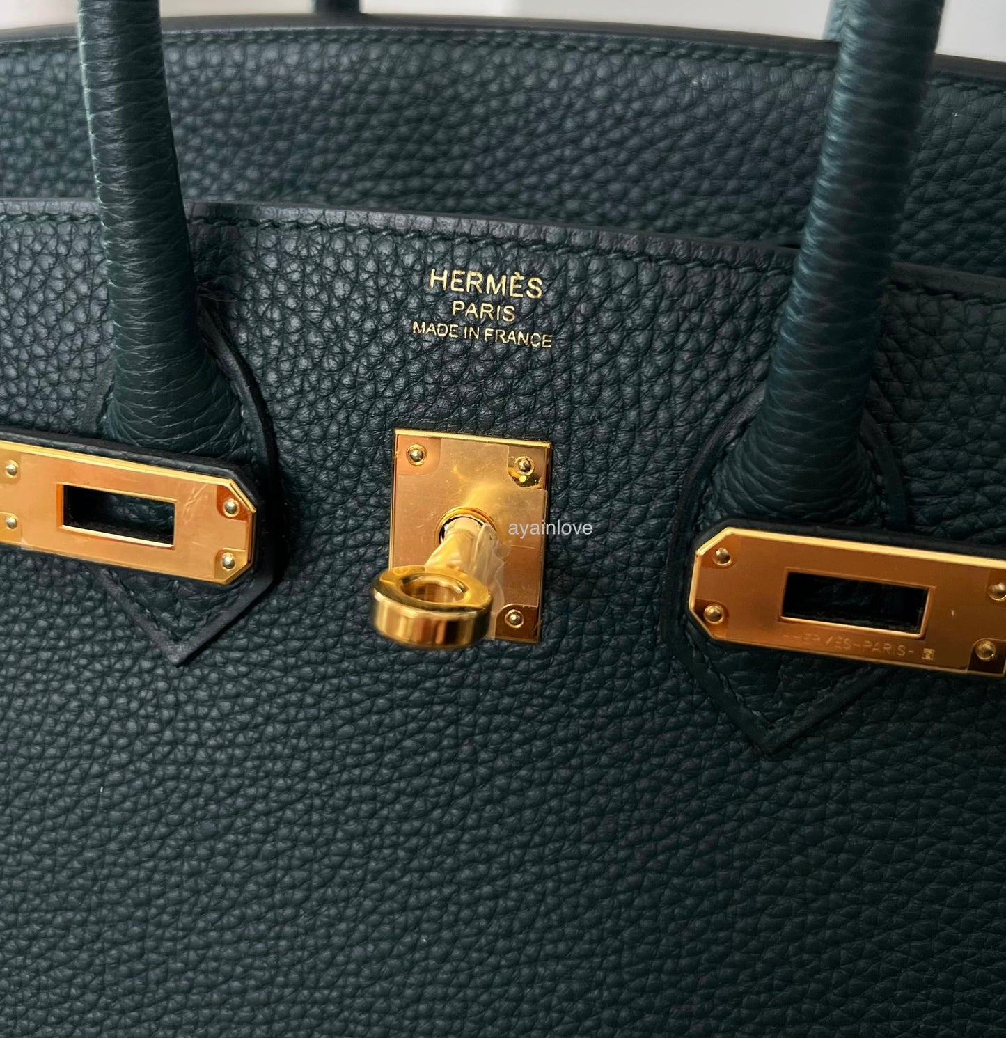 HERMES Birkin 25 Vert Cypress Togo Bag Gold Hardware U Stamp