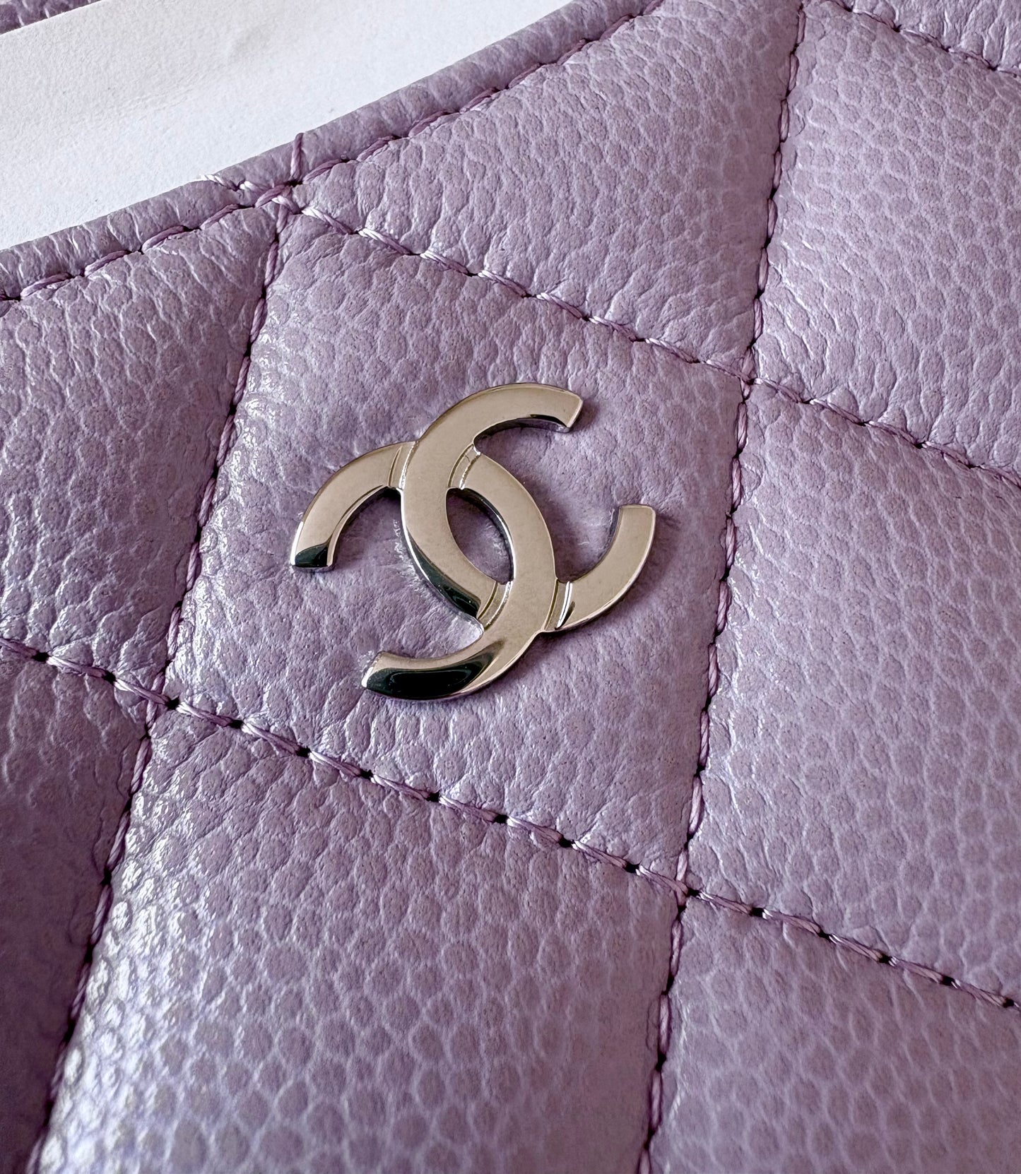 CHANEL Light Purple Caviar New Style XL Zippy Card Holder Wallet Silver Hardware