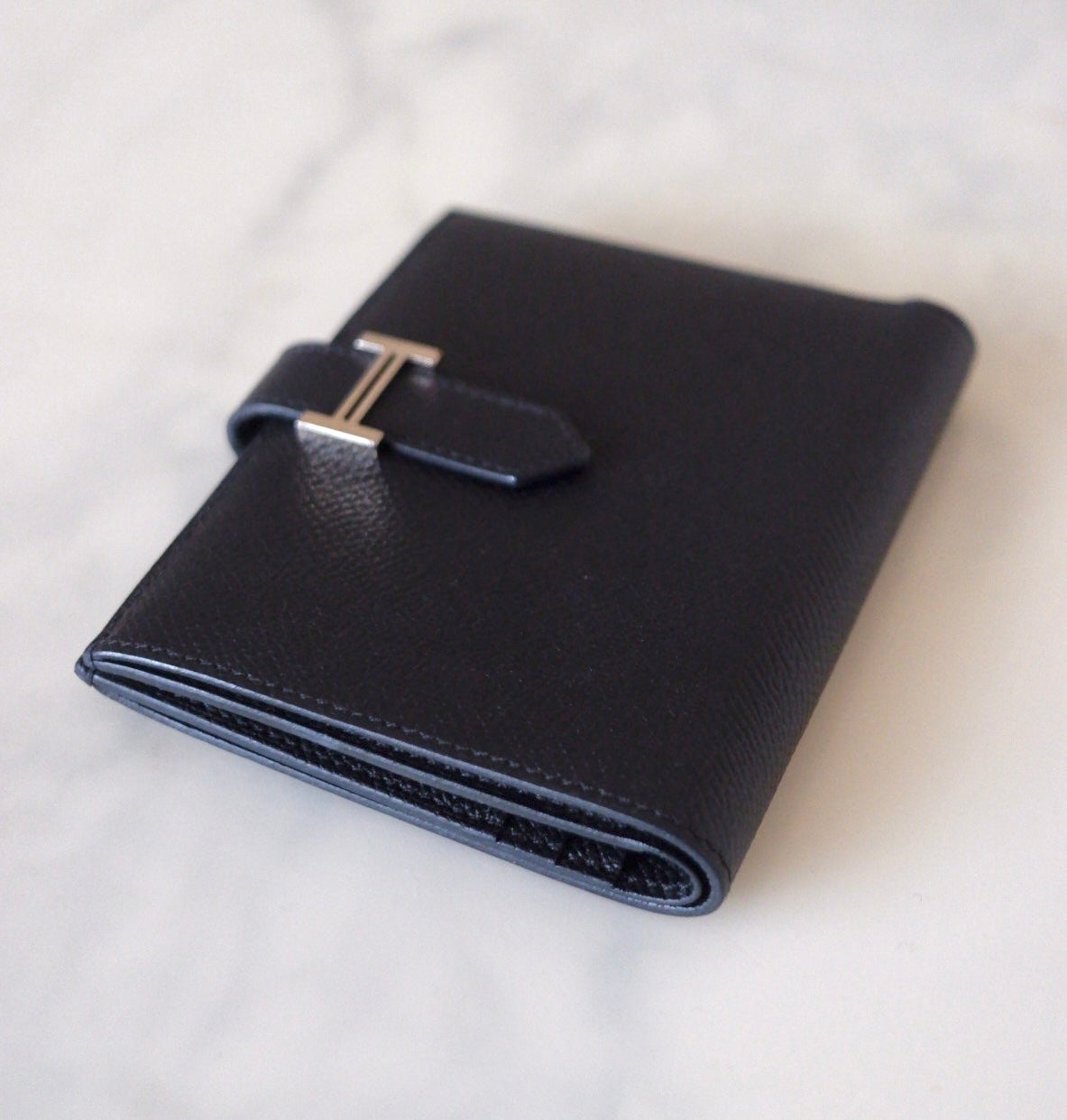 HERMES Bearn Compact Wallet Epsom Black Noir Palladium Hardware C Stamp