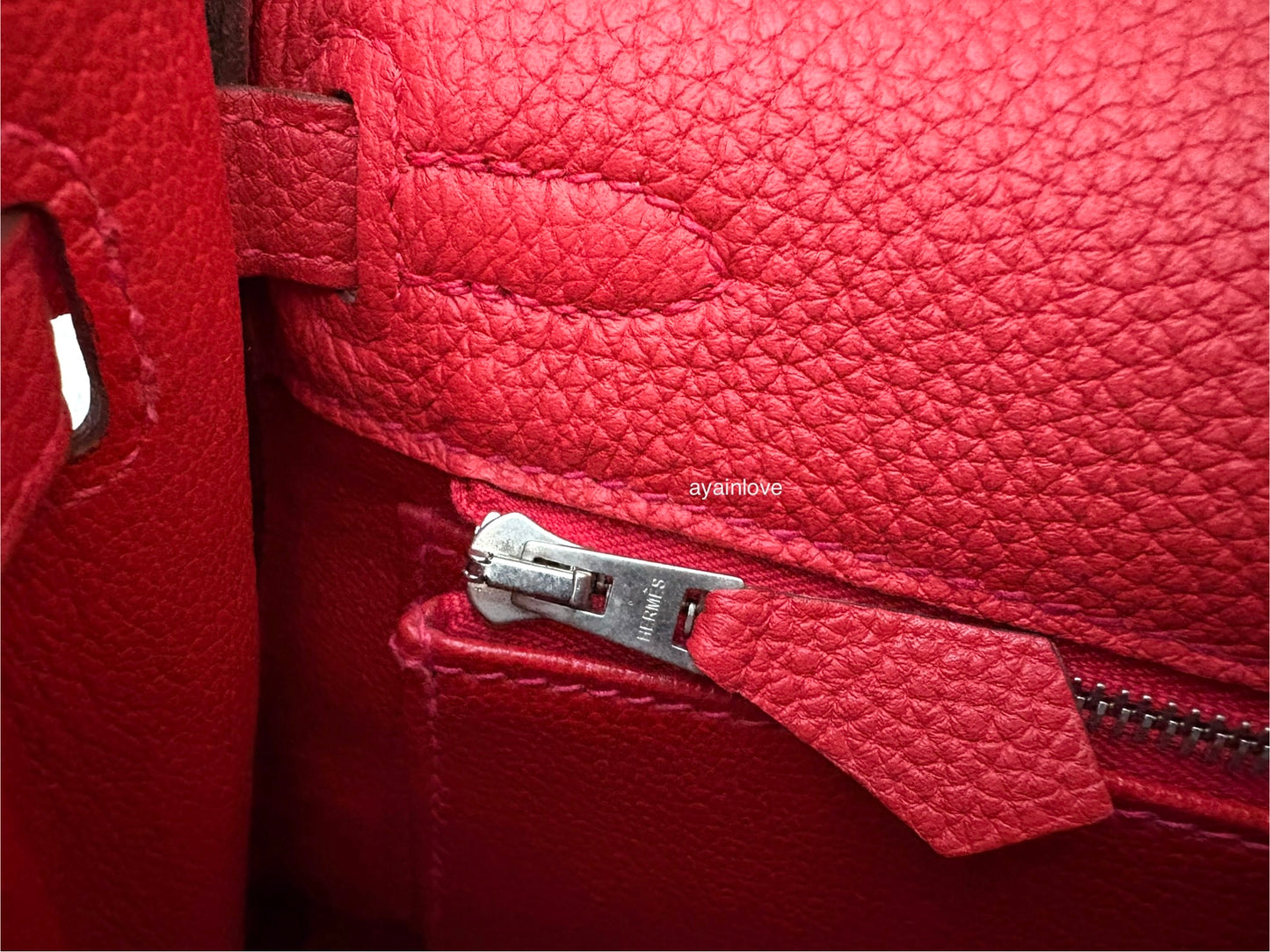 HERMES Kelly 25 Geranium Togo Retourne Palladium Hardware X Stamp