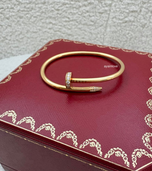 CARTIER 18KT Yellow Gold Full Size Classic JUC Juste Un Clou Diamonds Bracelet Size 17