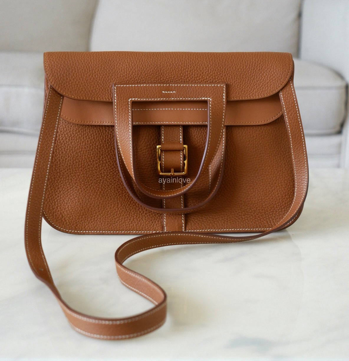 HERMES Halzan 31 Gold Clemence Gold Hardware D Stamp