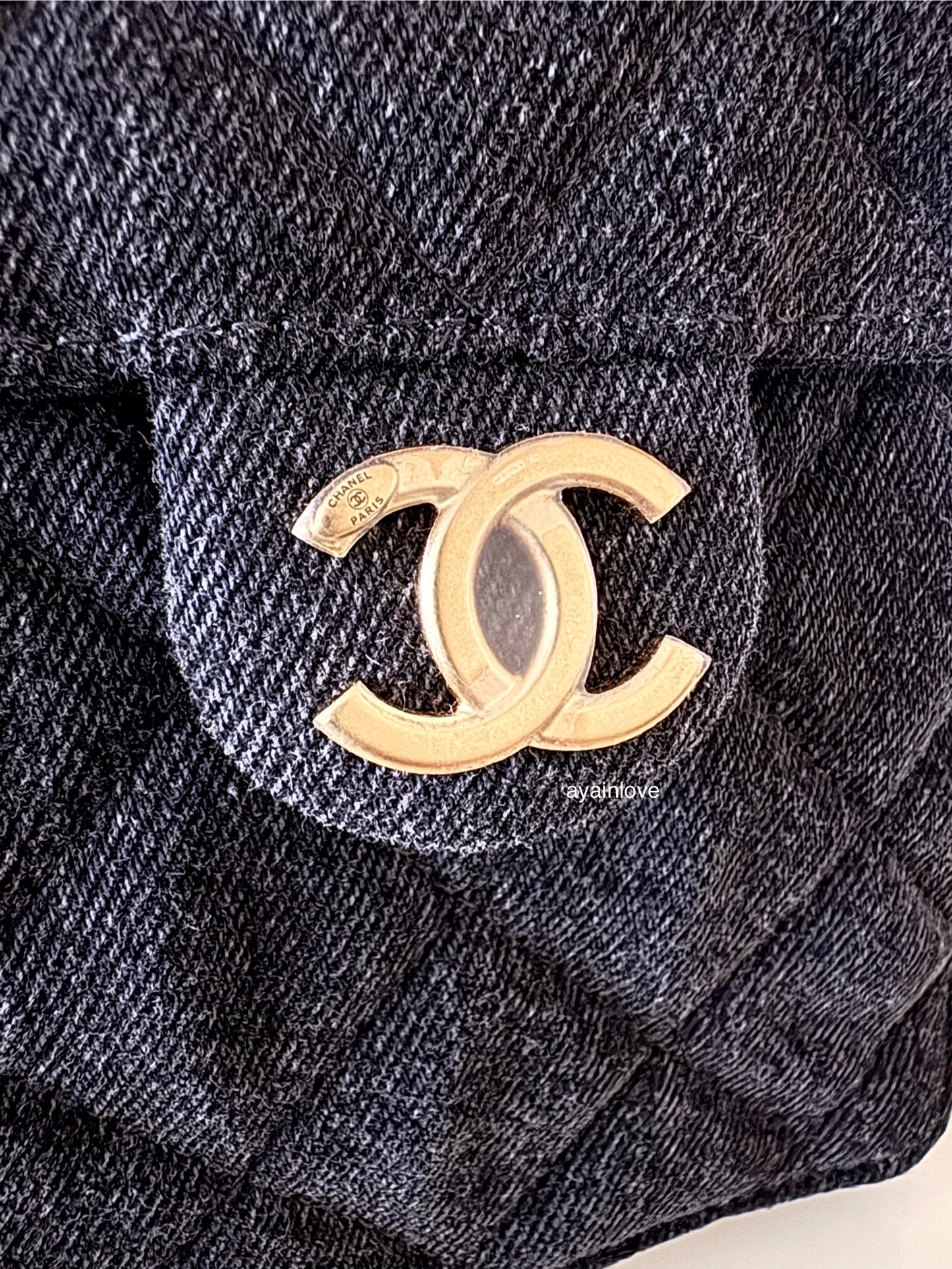 CHANEL 26P Black Washed Denim Small 25 Bag Gold Hardware