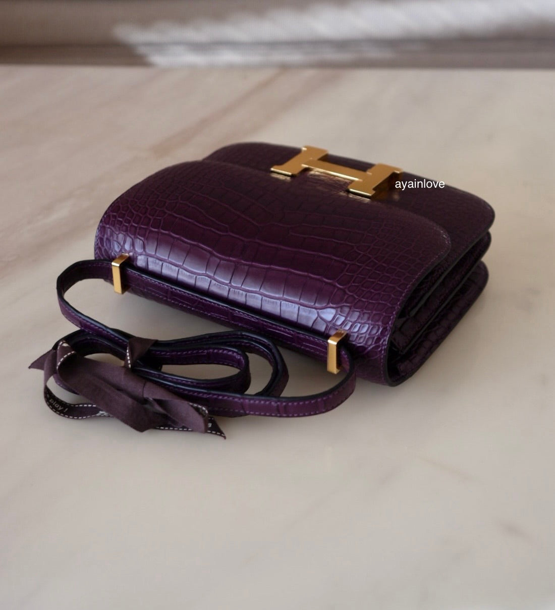 HERMES Constance Mini 18 Amethyst Purple Matte Alligator Leather Gold Hardware Y Stamp