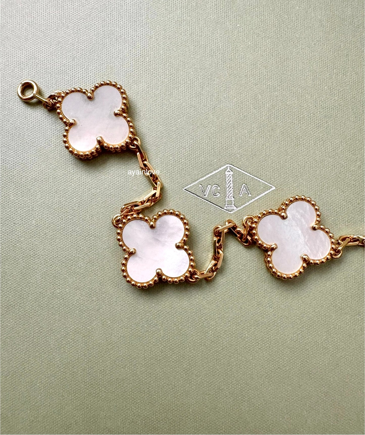 Van Cleef Arpels VCA 5 Motifs Bracelet White Mother of Pearl MOP 18KT Yellow Gold Vintage Alhambra