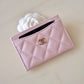 CHANEL 22P Light Pink Rose Clair Caviar Flat Card Holder Light Gold Hardware