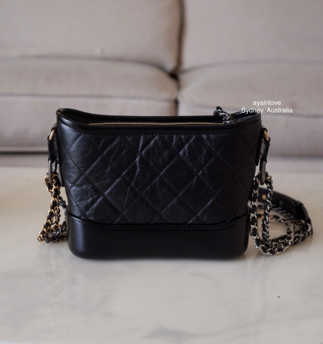 CHANEL Black Calf Skin Small Gabby Gabrielle Bag Mixed Hardware