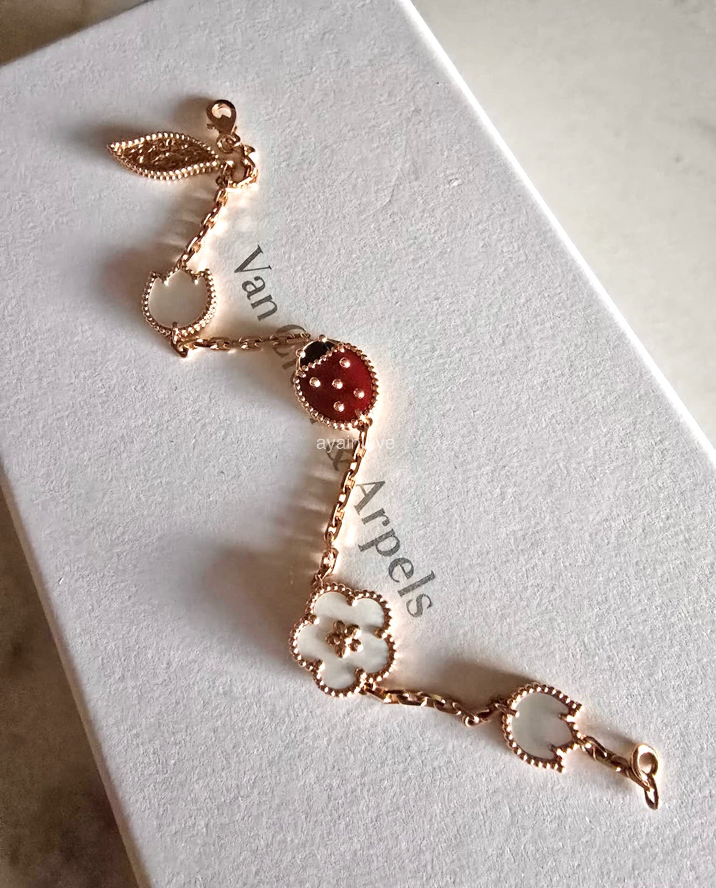 Van Cleef Arpels VCA 5 Motifs Lucky Spring Carnelian, Mother of Pearl and Onyx Bracelet 18KT Rose Gold