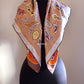 HERMES Double Face Silk 90 Caracteristick Multicolour Beige Dore/Orange Scarf Shawl