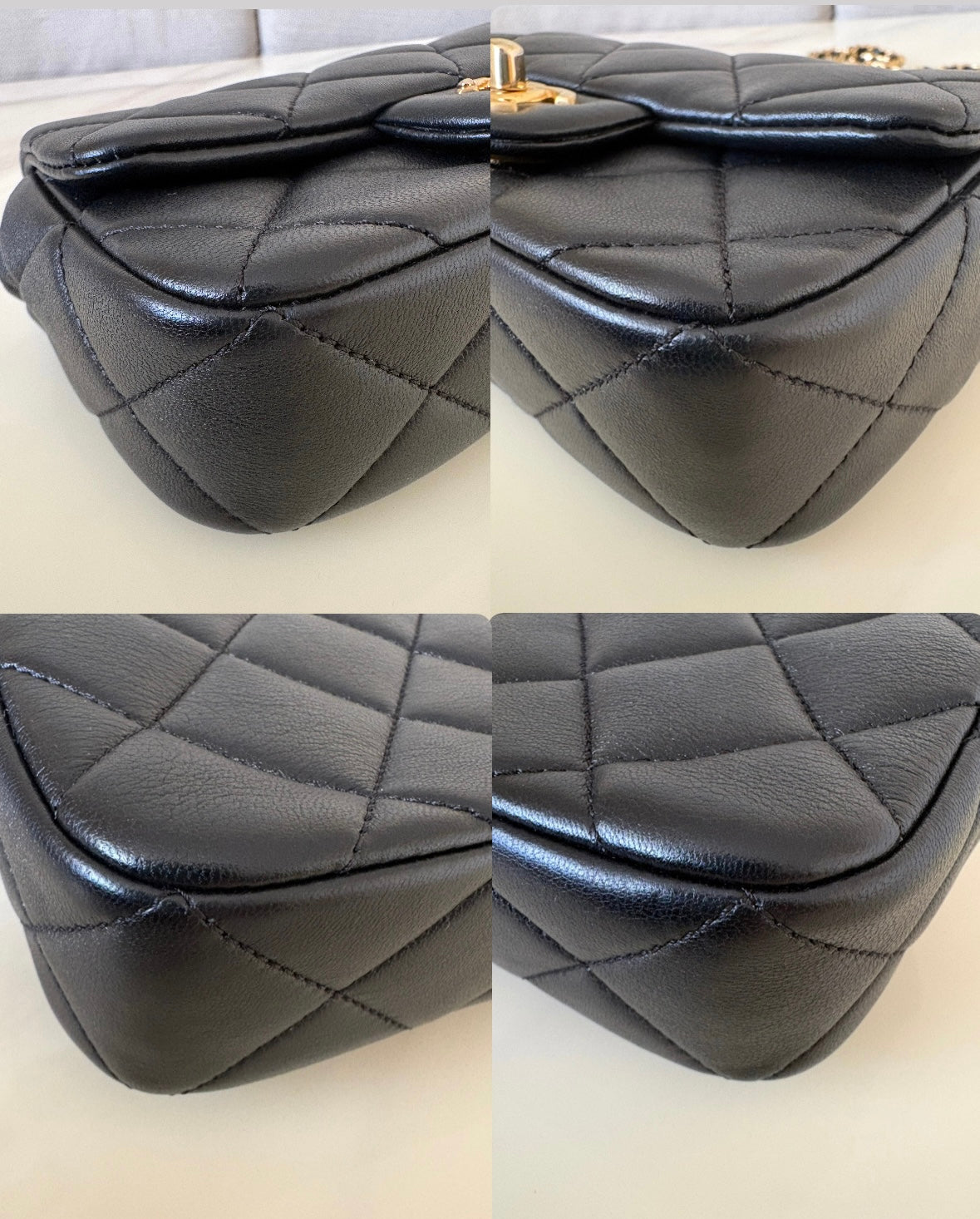 CHANEL 24S Black Lambskin Twin Pearls Quilted Mini Flap Bag Adjustable Gold Hardware