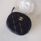 CHANEL Black Lamb Skin Round Coin Purse Card Holder Gold Hardware