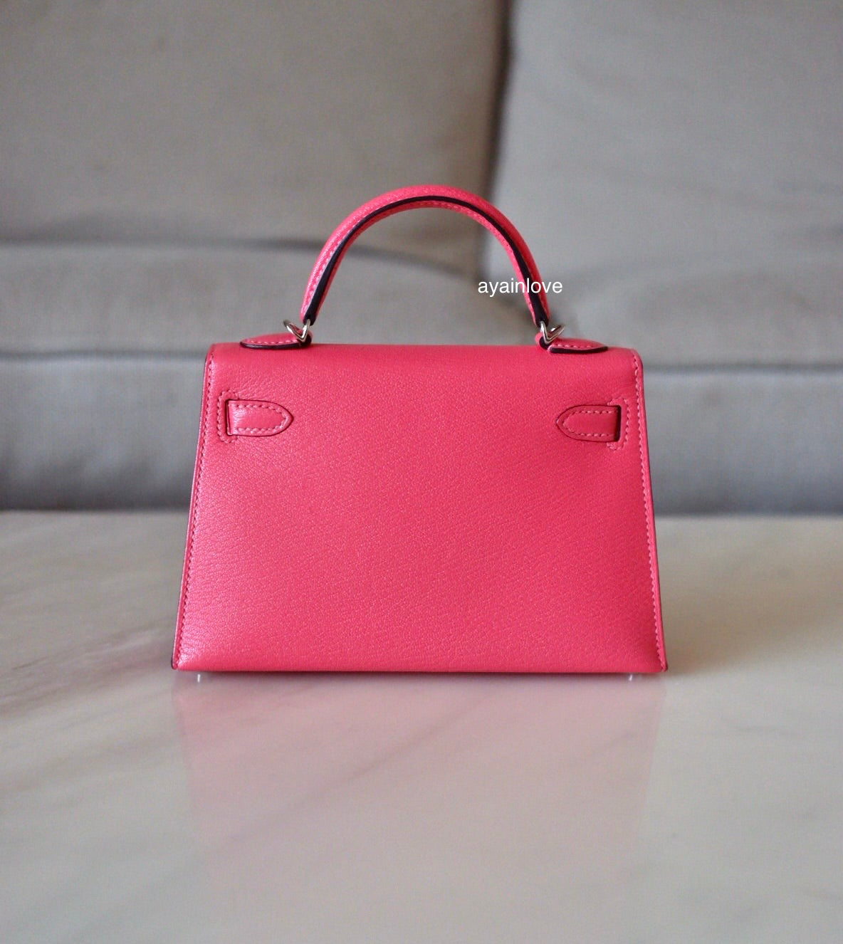 HERMES Mini Kelly 20 Pink Rose Lipstick Chèvre Mysore Palladium Hardware D Stamp