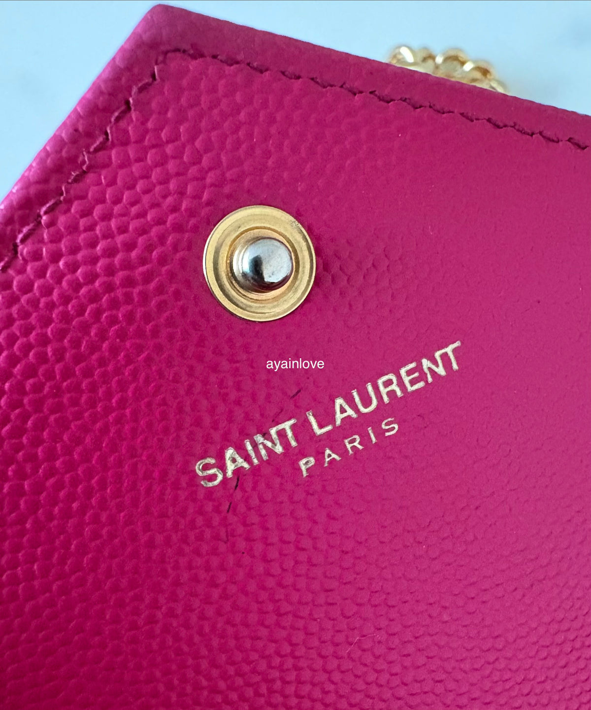Yves Saint Laurent YSL Classic Cassandre Fuchsia Chevron Quilting Wallet on Chain Gold Hardware