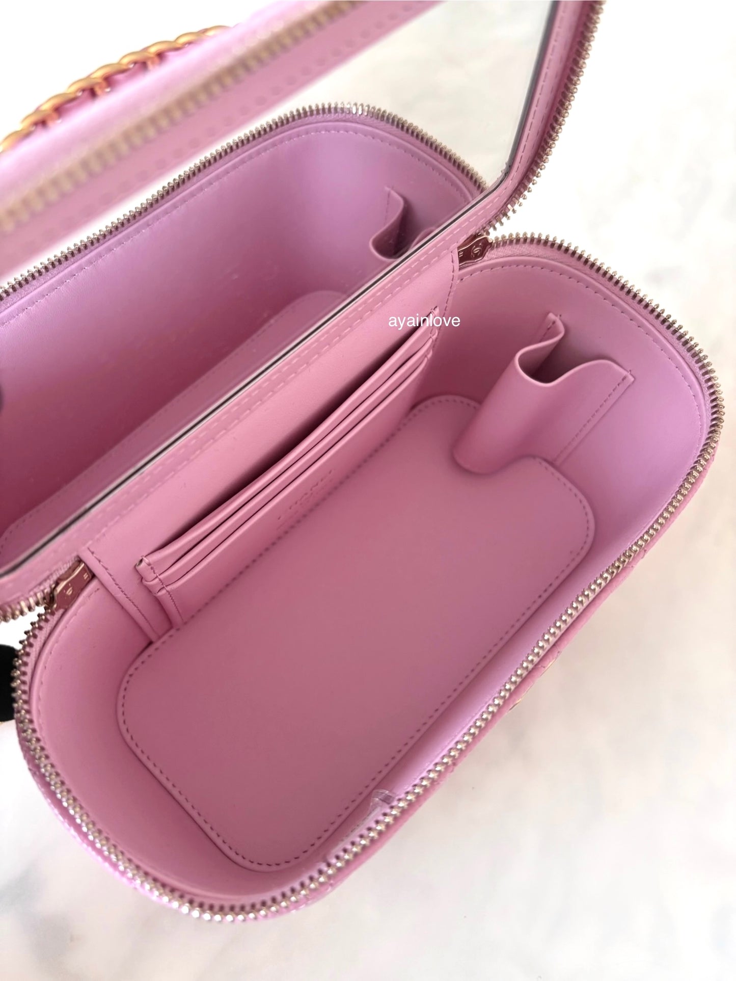 CHANEL 22S Pick Me Up Pink Caviar Top Handle Vanity Brushed Gold Hardware
