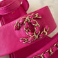 CHANEL 20C Fuchsia Pink Chain Lambskin Sandals CC Gold Hardware Size 41