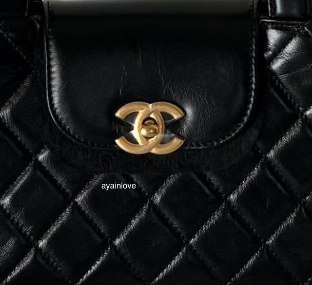 CHANEL Black Calfskin Mini Kelly 19cm Shopping Bag Gold Hardware