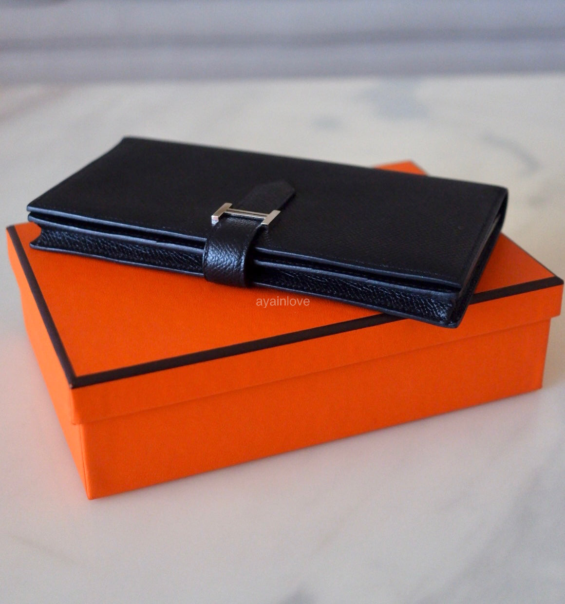 HERMES Bearn Wallet Epsom Black Noir Palladium Hardware C Stamp