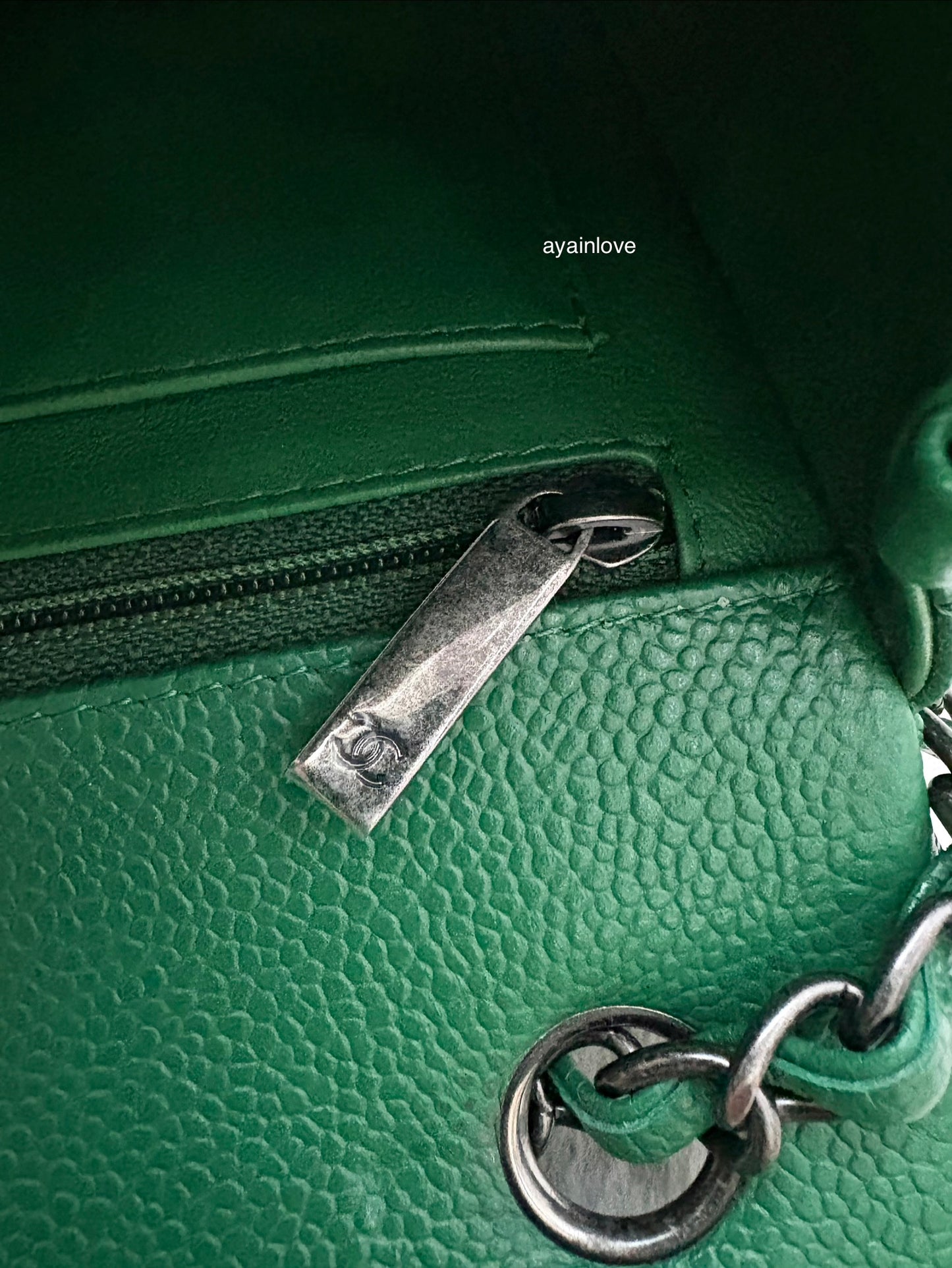 CHANEL Green Caviar Classic Quilted Rectangular Mini Flap Bag Ruthenium Hardware