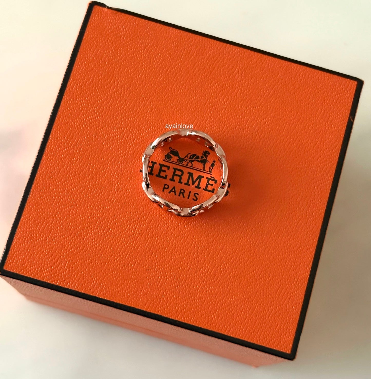 HERMES Enchaine Chaine d’ Ancre 18KT Rose Gold Small Ring Size 50