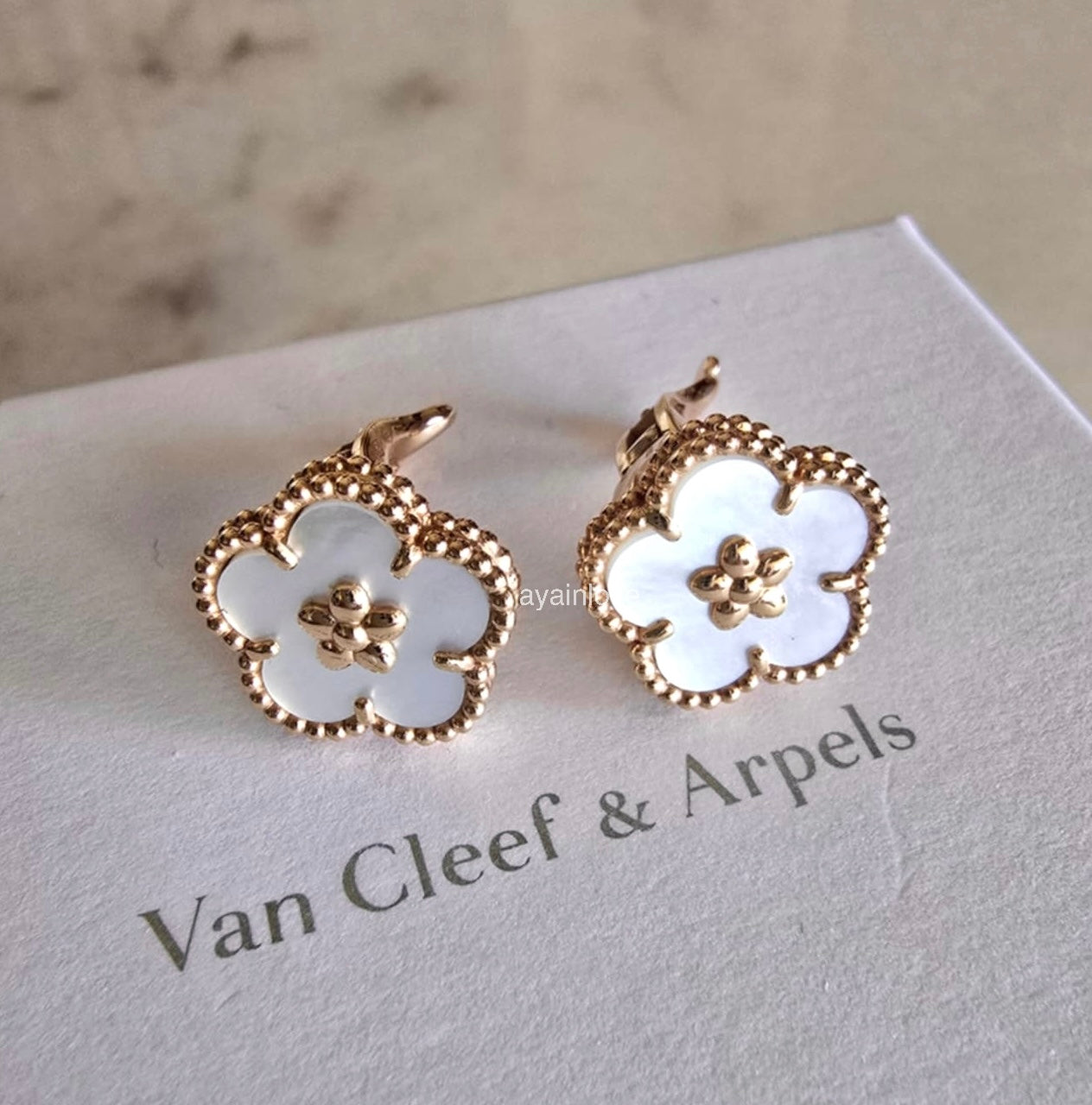 Van Cleef Arpels VCA Lucky Spring Plum Blossom Mother of Pearl 18KT Rose Gold Earrings