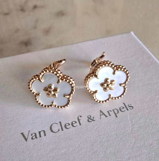 Van Cleef Arpels VCA Lucky Spring Plum Blossom Mother of Pearl 18KT Rose Gold Earrings