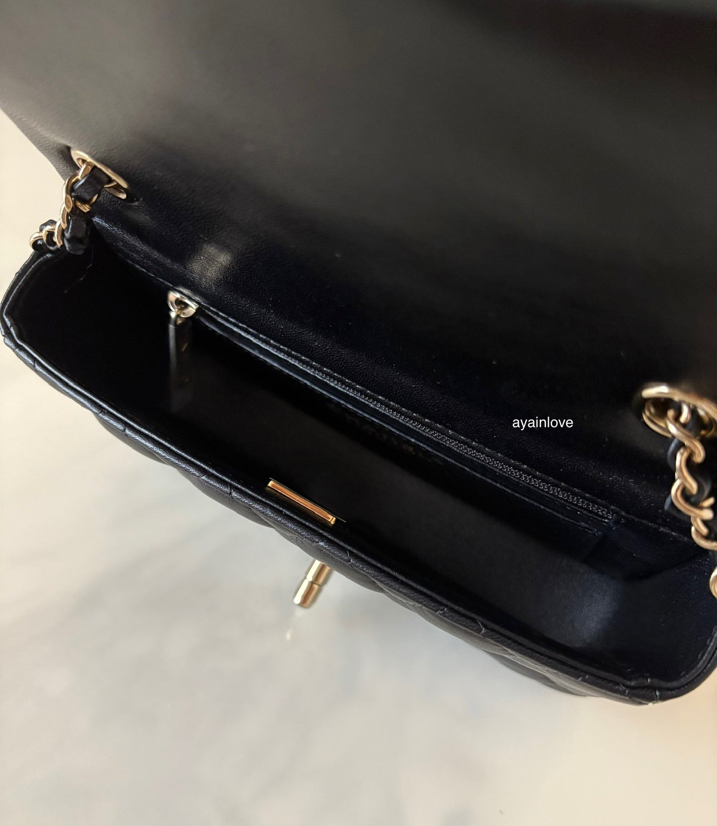 CHANEL 24K Black Lambskin Classic Rectangular Extra Mini 18cm Flap Light Gold Hardware