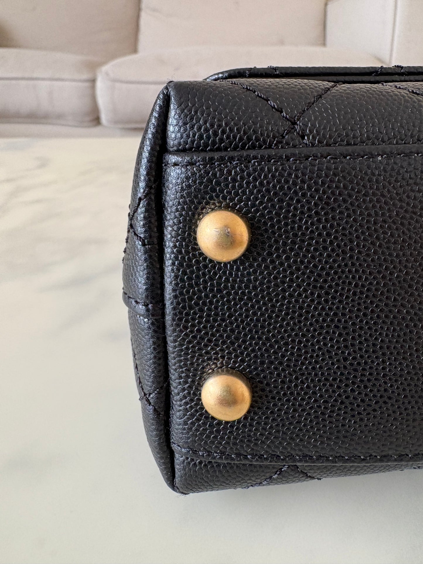 CHANEL Black Caviar Coco Chain Leather Handle Mini 19cm *Microchipped* Brushed Gold Hardware