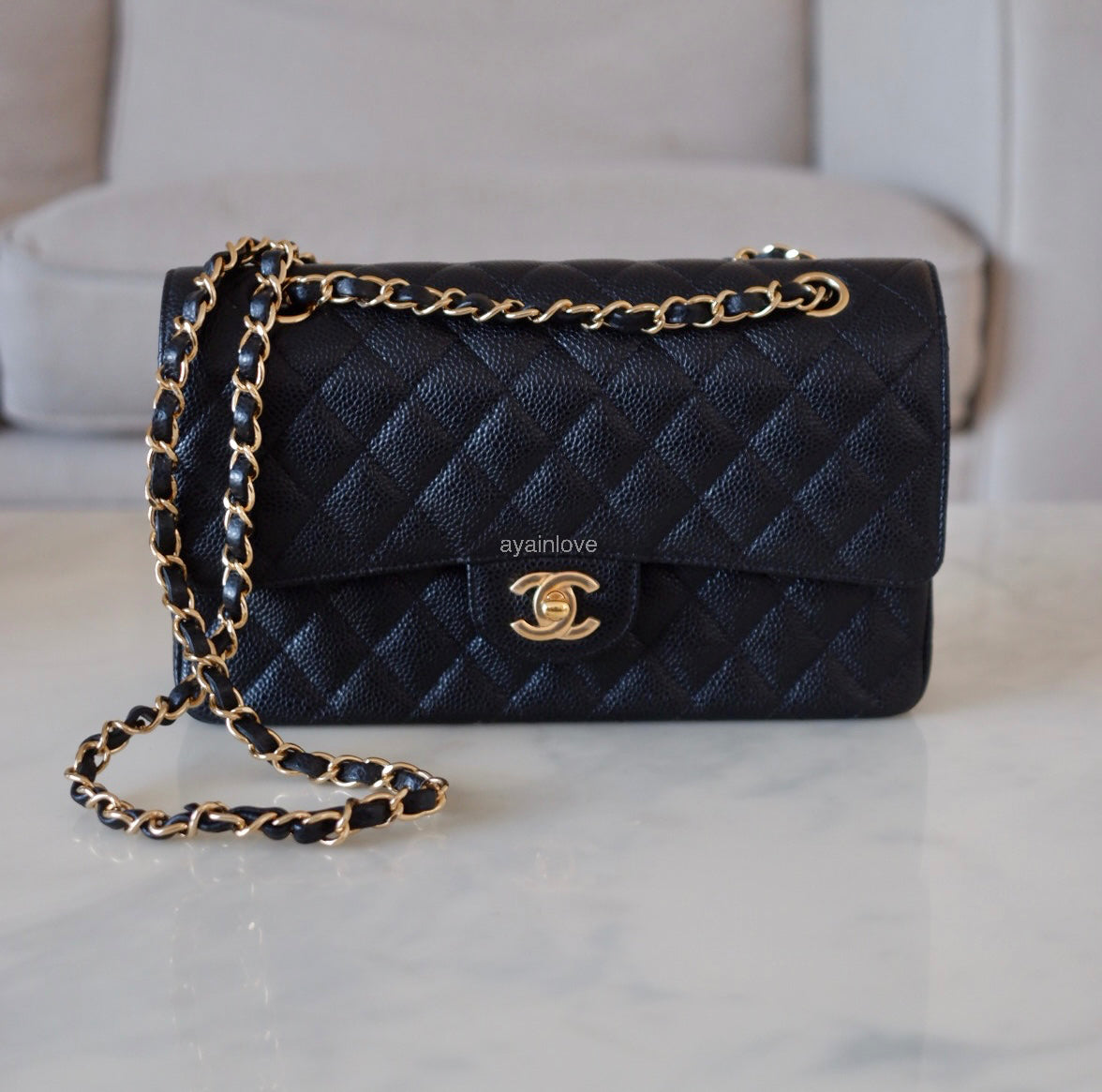 CHANEL Black Caviar Medium/Large Classic Flap Gold Hardware
