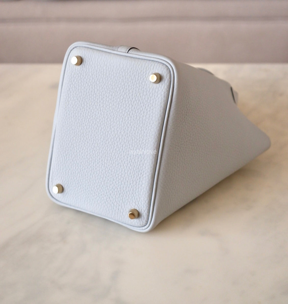 HERMES Picotin 18 Bleu Pale Taurillion Clemence Gold Hardware B Stamp