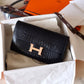 HERMES Constance Blue Marine Shiny Alligator Bicolor Verso Cuivre Long Wallet To Go Rose Gold Hardware