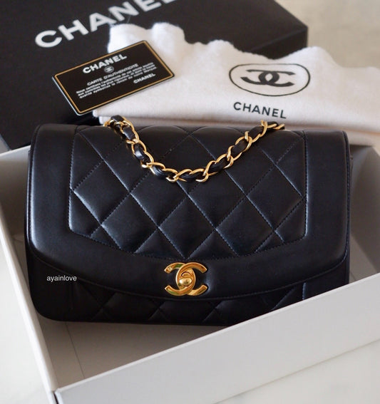 CHANEL Vintage Black Quilted Lambskin Small Diana Flap Bag 24KT Gold Plated Hardware Series 3