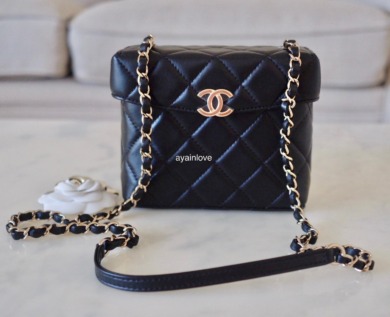 CHANEL 21K Black Lamb Skin Quilted Small Secret Box Vanity Bag Light G –  AYAINLOVE CURATED LUXURIES