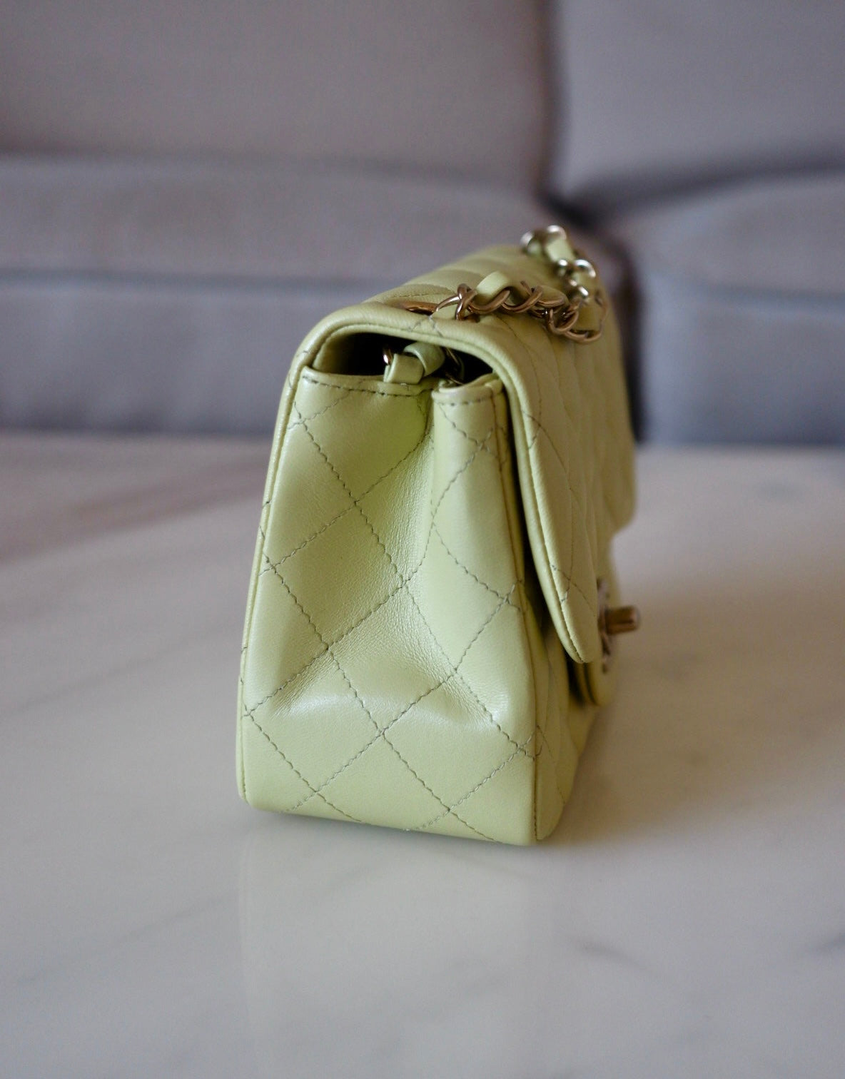 CHANEL 23C Light Green Microchipped Classic Quilted Square Mini Flap Bag Light Gold Hardware