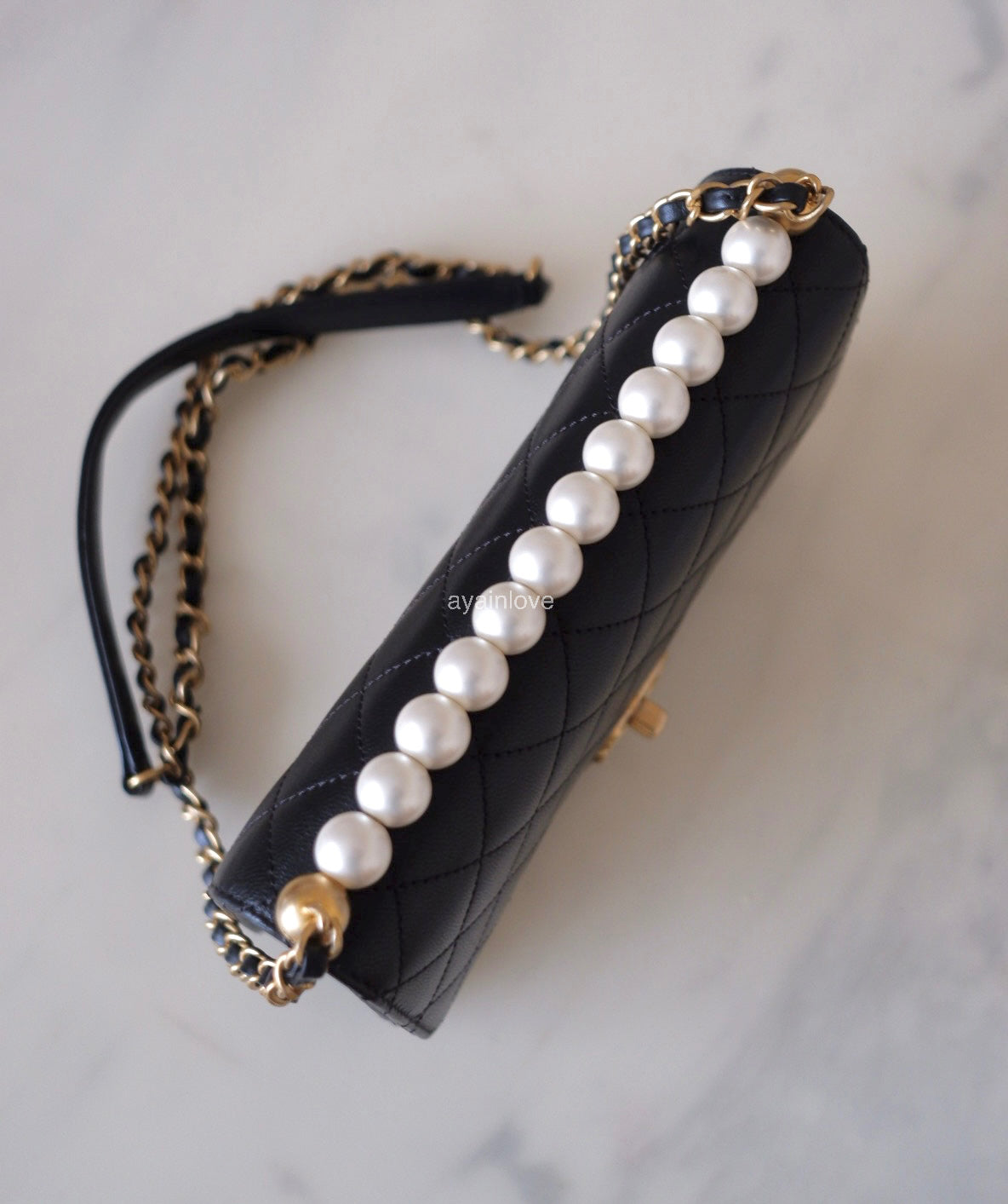 CHANEL 19S Chic Pearl Black Goatskin Flap Bag Gold Hardware