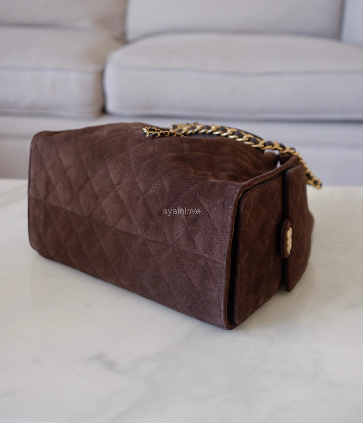 CHANEL 26C Dark Brown Suede Calfskin Medium 25 Bag Gold Hardware