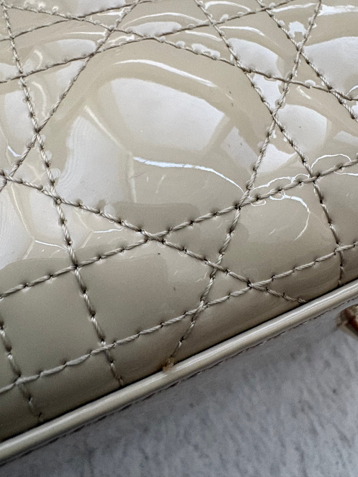 DIOR Small Lady Dior Beige Patent Cannage Calf Skin Bag