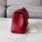 CHANEL 17B Red Caviar Quilted Classic Rectangular Mini Silver Hardware