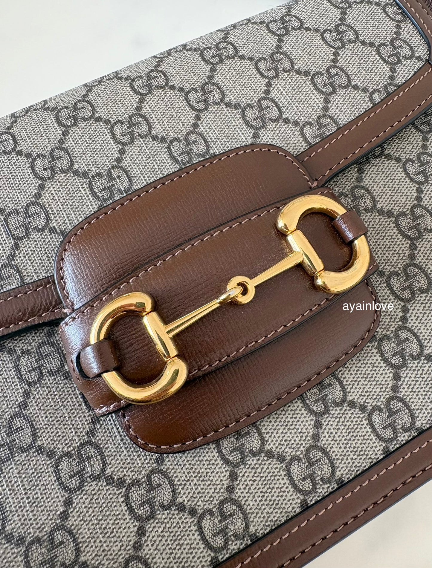 Gucci Horsebit 1955 Medium Brown GG Supreme Monogram Bag Gold Hardware