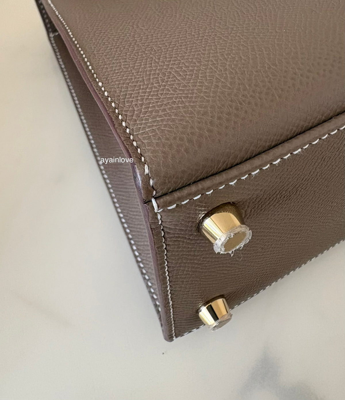 HERMES Kelly 25 Etoupe Epsom Bag Gold Hardware W Stamp