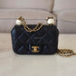 CHANEL 24S Black Lambskin Twin Pearls Quilted Mini Flap Bag Adjustable Gold Hardware