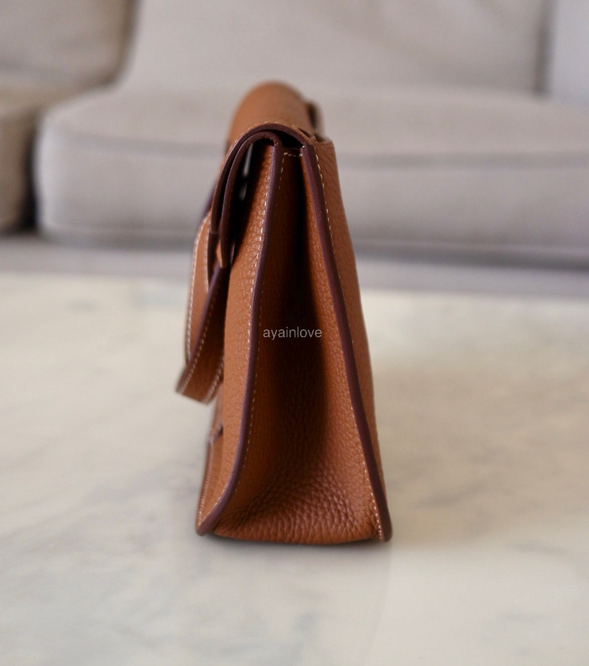 HERMES Halzan 25 Gold Clemence Palladium Hardware B Stamp