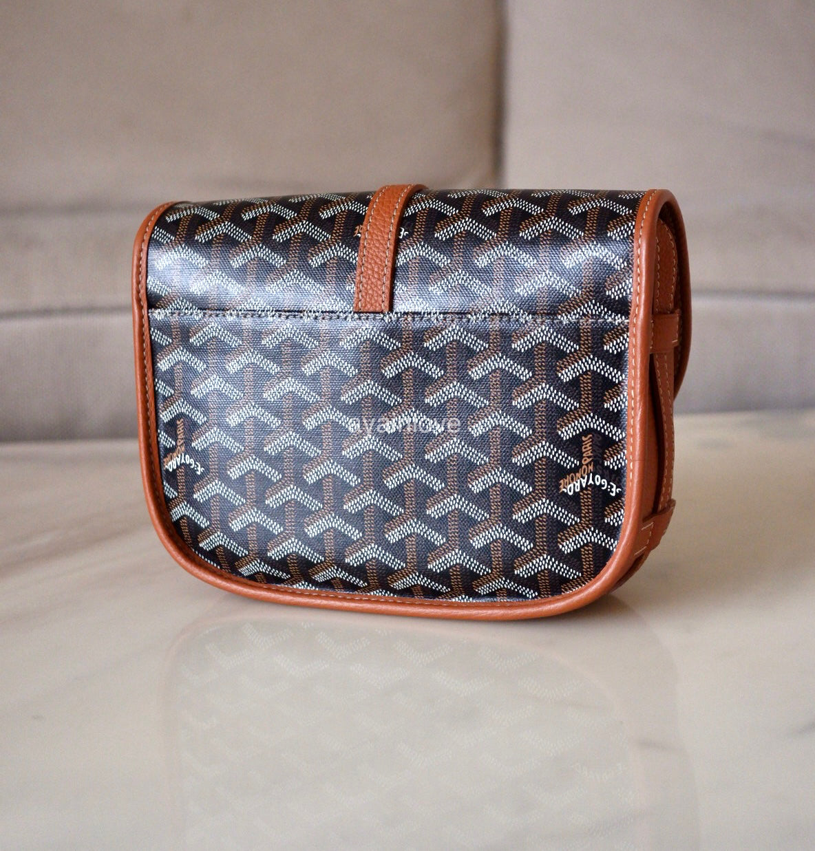 GOYARD Belvedere PM Goyardline Canvas/Calfskin Tan Black Messenger Bag Silver Hardware