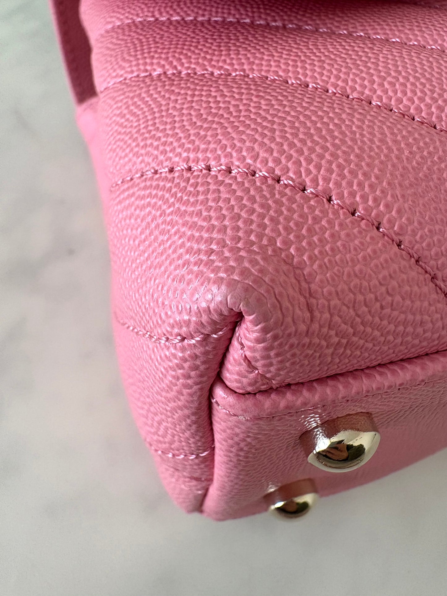 CHANEL Pink Caviar Chevron Small Coco Handle 24 cm Light Gold Hardware