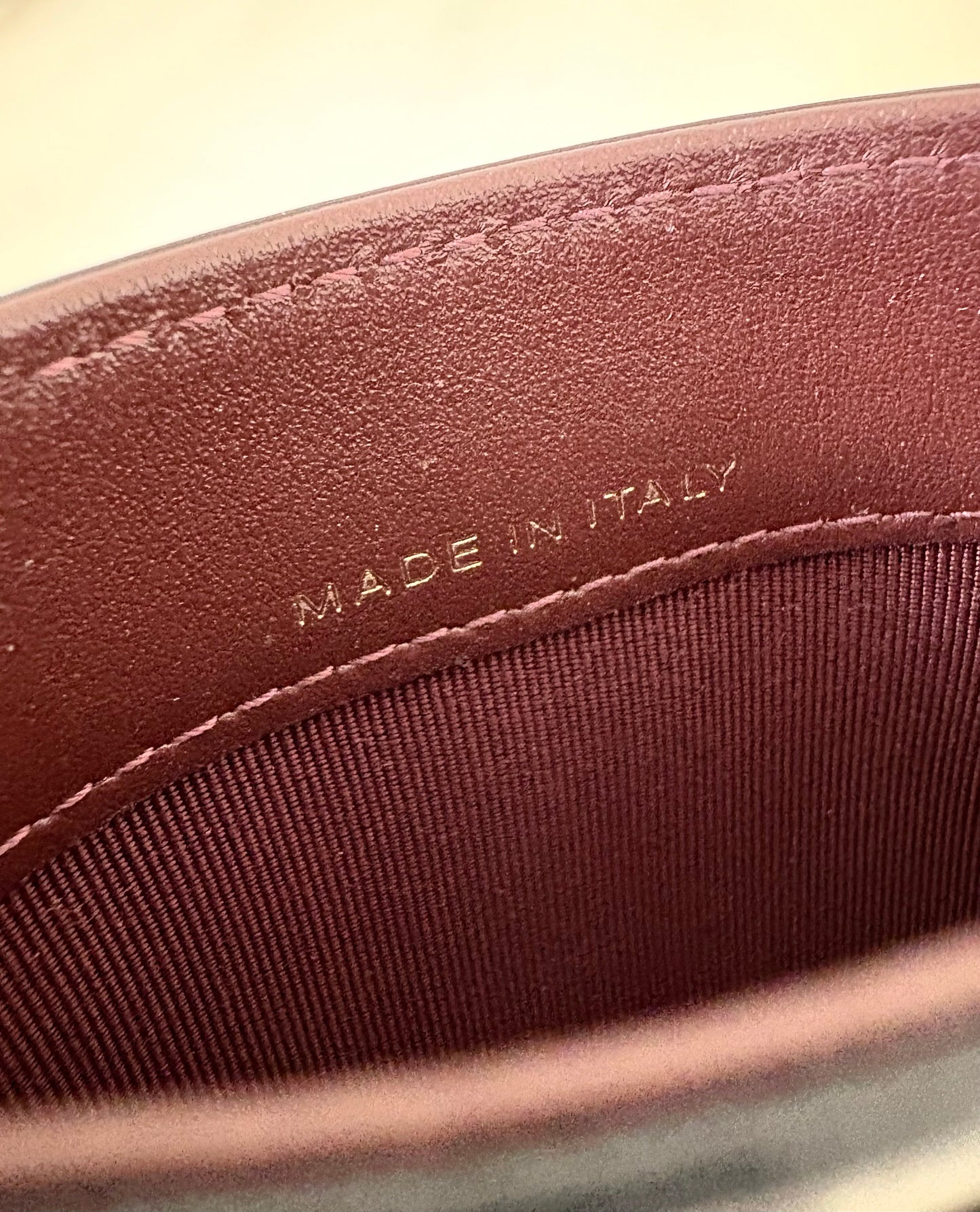 CHANEL 18A Charming Navy Blue/Burgundy Wool/Calfskin Flat Card Holder Oversized CC Gold Hardware